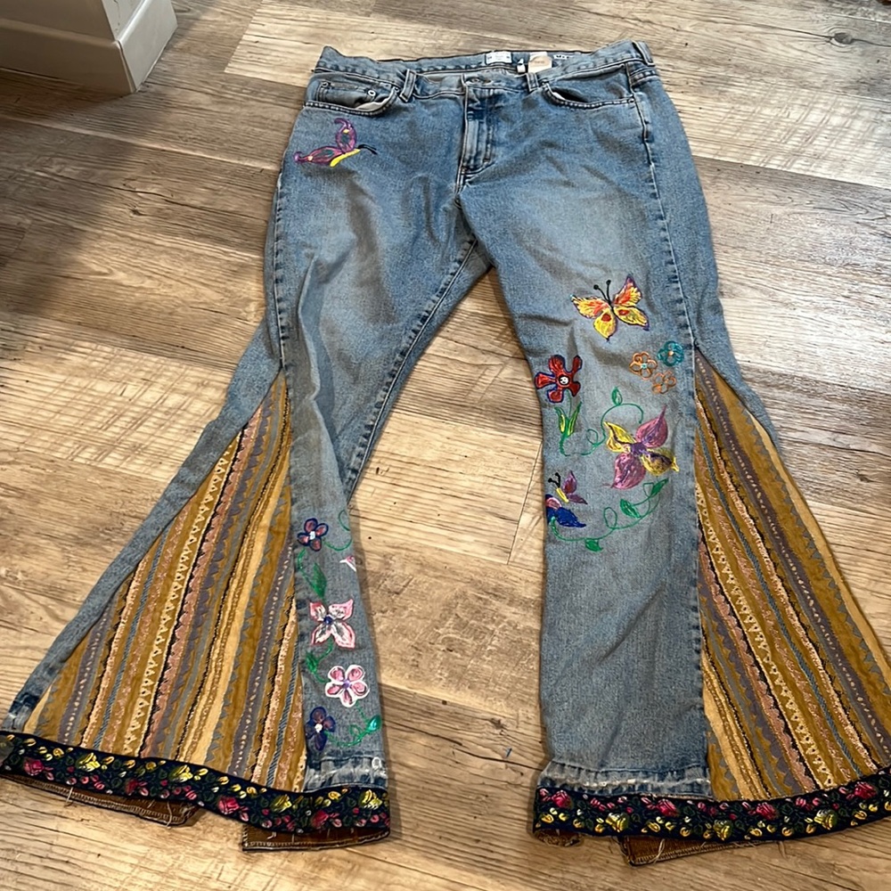 Vintage Hand-Painted Calvin Klein Hippie Bell-bottom Jeans